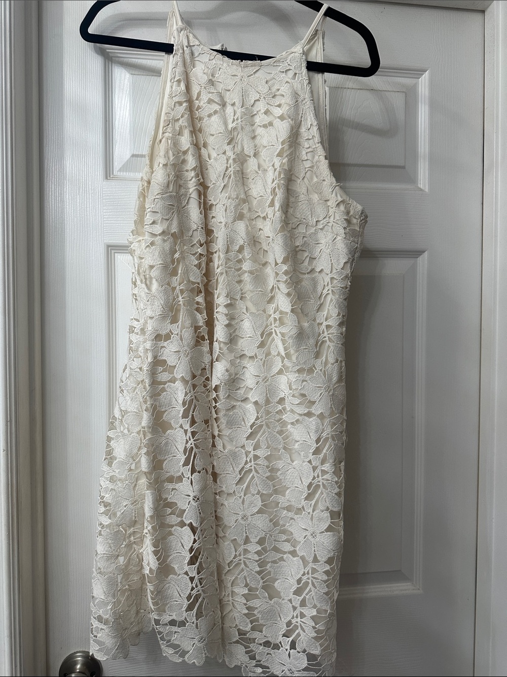 Cream Lace Halter Dress - Women's Elegant Floral Overlay